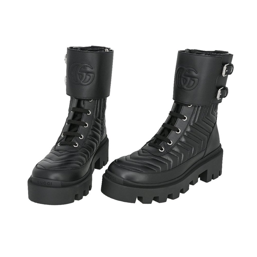 Gucci 628855 Women's Interlocking Gg Logo Matelasse Leather Ankle Boots